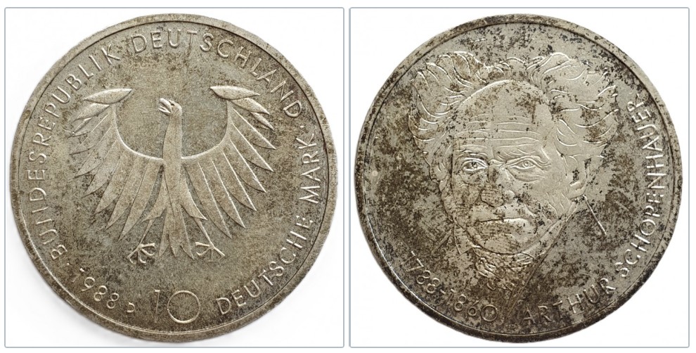  Deutschland 10 Mark, 1988 200. Geburtstag von Arthur Schopenhauer 9,7 g Silber fein   