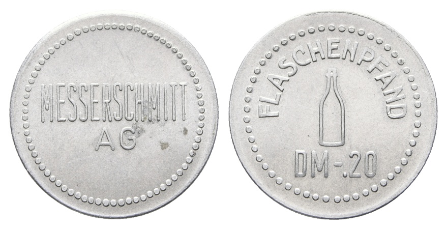  Bayern, Augsburg; Messerschmitt AG, Flaschenpfand DM -.20; Menzel 1048.1   