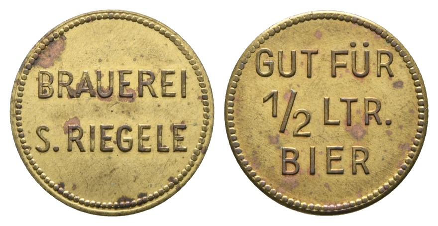  Bayern, Augsburg; Brauerei S. Riegele, Gut für 1/2 Ltr. Bier; Menzel 932.1   