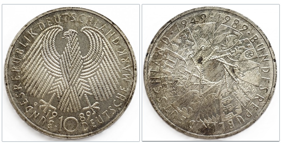  Deutschland 10 Mark, 1989 - 40 Jahre Bundesrepublik Deutschland 9,7 g Silber fein   