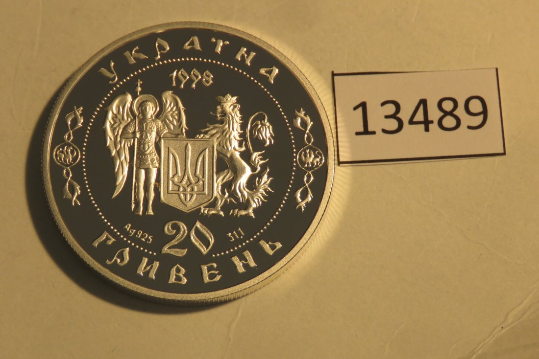  13489 Ukraine 1998 - 20 Gryvni - 350 Jahre Befreiungskrieg - 33,62 g SILBER 0.925   