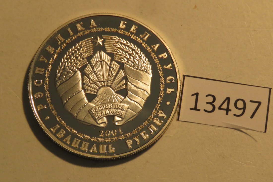  13498 Belarus 2001 - 20 Rubel - Freestyle Ski - 33,62 g SILBER 0.925   