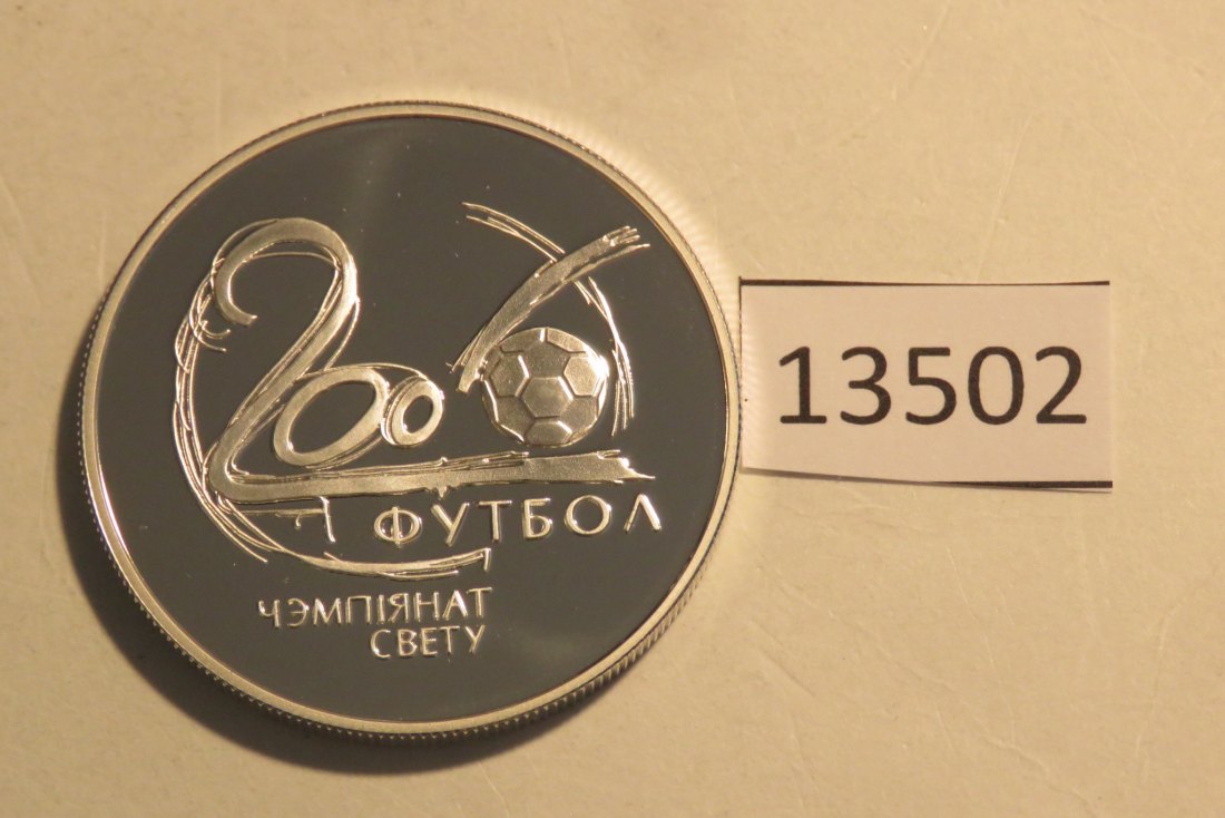  13502 Belarus 2002 - 20 Rubel - Fußball WM in Deutschland - 28,28 g SILBER 0.925   