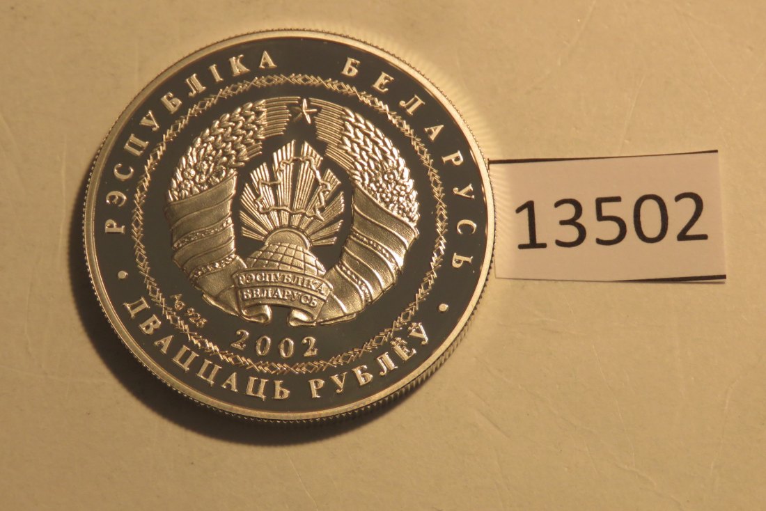  13502 Belarus 2002 - 20 Rubel - Fußball WM in Deutschland - 28,28 g SILBER 0.925   