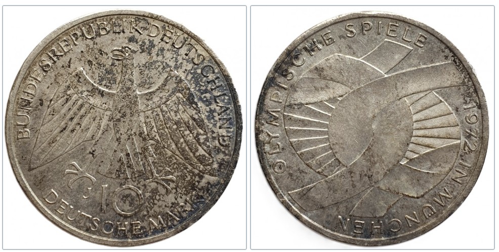  Deutschland 10 Mark, 1972 J XX. Olympische Sommerspiele, München 9,7 g Silber fein   
