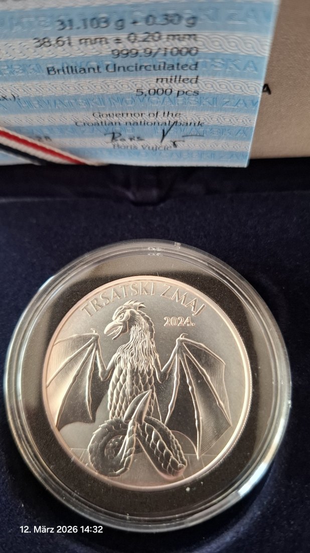  Kroatien 4 Euro 1 oz Silber 2024 Trsat Drache Dragon Bu Auflage 5.000   