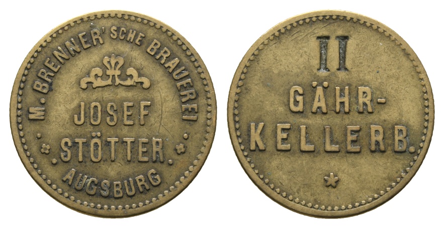 Bayern; Augsburg, M.Brenner'sche Brauerei, Josef Stötter, II. Gähr-Kellerb.; Menzel 1042.3   