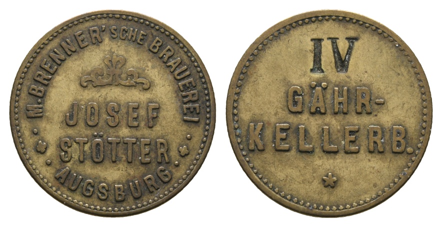  Bayern; Augsburg, M.Brenner'sche Brauerei, Josef Stötter, IV. Gähr-Kellerb.; Menzel 1042.6   