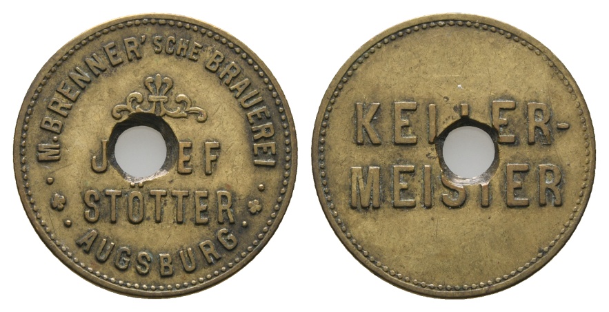  Bayern; Augsburg, M.Brenner'sche Brauerei, Josef Stötter, Keller-Meister.; Menzel 1042.7 (gelocht)   