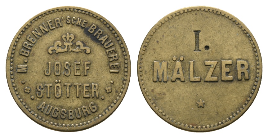  Bayern; Augsburg, M.Brenner'sche Brauerei, Josef Stötter, I. Mälzer; Menzel 1042.9   