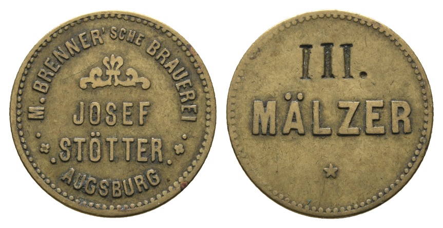  Bayern; Augsburg, M.Brenner'sche Brauerei, Josef Stötter, III. Mälzer; Menzel 1042.11   
