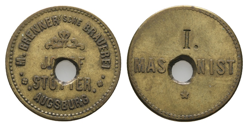  Bayern; Augsburg, M.Brenner'sche Brauerei, Josef Stötter, I. Maschinist; Menzel 1042.15 (gelocht)   