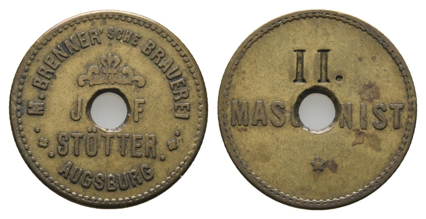  Bayern; Augsburg, M.Brenner'sche Brauerei, Josef Stötter, II. Maschinist; Menzel 1042.17 (gelocht)   