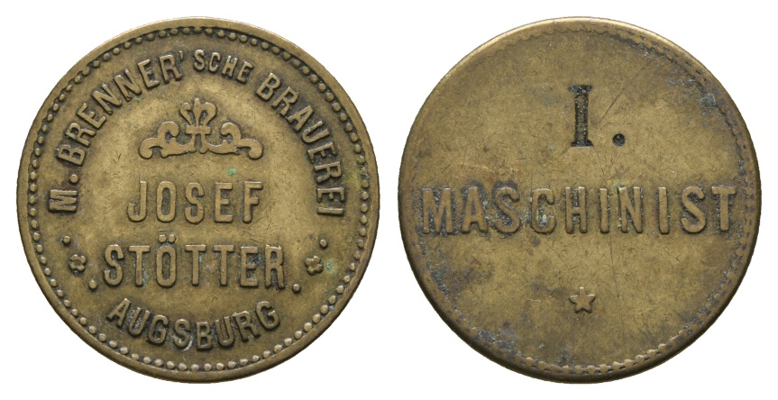  Bayern; Augsburg, M.Brenner'sche Brauerei, Josef Stötter, I. Maschinist; Menzel 1042.14   
