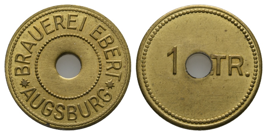 Bayern; Augsburg, Brauerei Ebert, 1 Ltr.; Menzel 928.2 (gelocht)   
