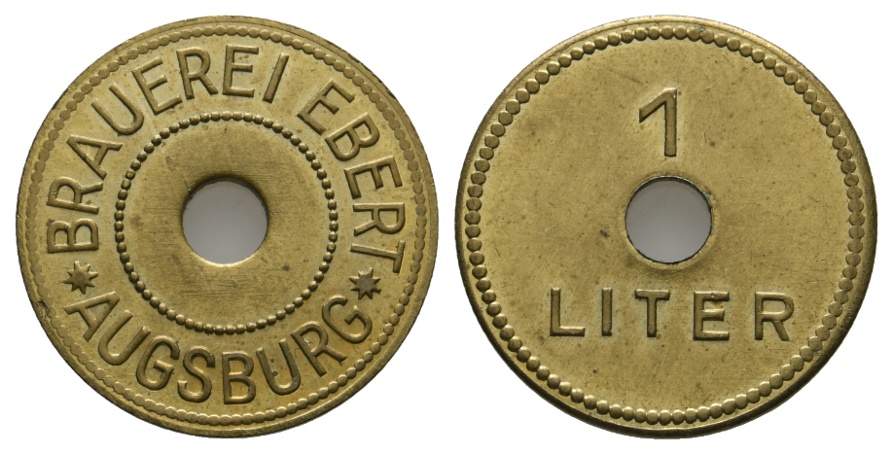  Bayern; Augsburg, Brauerei Ebert, 1 Ltr.; Menzel 928.2 (gelocht)   