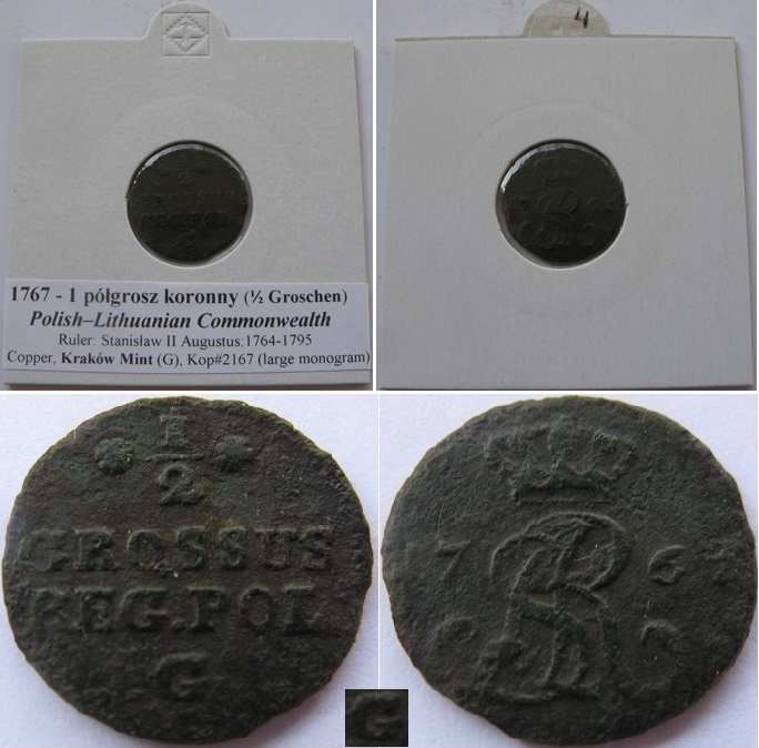  1767, Polish–Lithuanian Commonwealth, 1 półgrosz koronny (G), Krakov Mint   