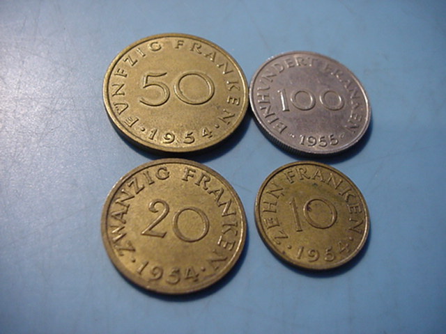  Saarland 10/20/50/100 Franken   