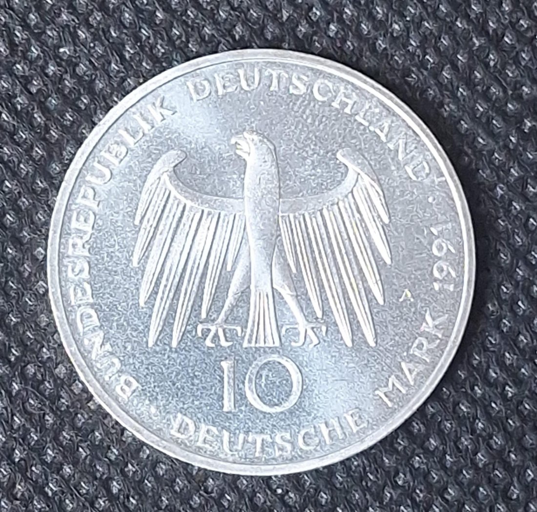  Silbermünze BRD: 10 DM 1991 A, Brandenburger Tor, Feingewicht 9,69 Gramm   
