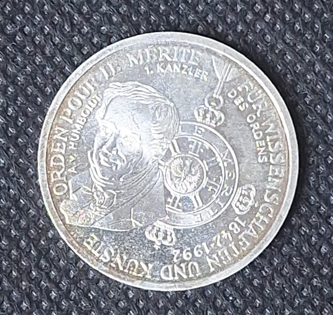  Silbermünze BRD: 10 DM 1992 D, Orden Pour le Merite, Feingewicht 9,69 Gramm   