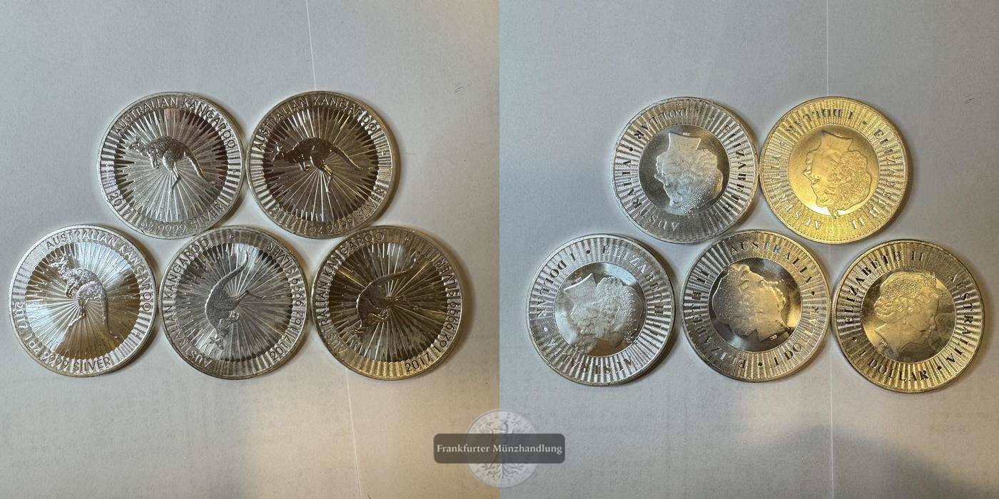  Australien 5x 1 Dollar 2017 (2016-19) Kangaroo FM-Frankfurt KM#3234 Feinsilber: 155,5g   