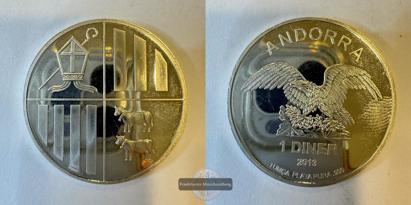  Andorra 1 Diner (Golden Eagle) 2013 (2008-14) FM-Frankfurt KM#268 Feinsilber: 31,1g   