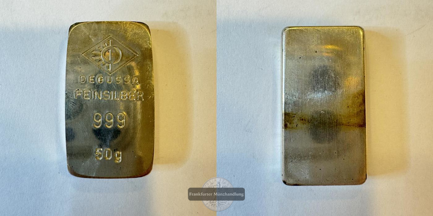  Deutschland Silberbarren 50g Degussa FM-Frankfurt Feinsilber: 50g   