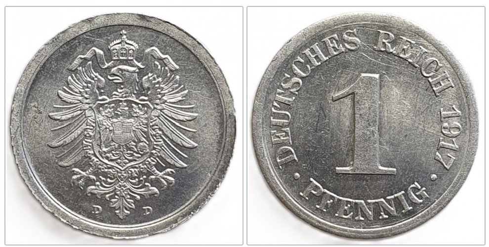  Deutschland 1 Pfennig, 1917 Münzzeichen: D - München Alu   