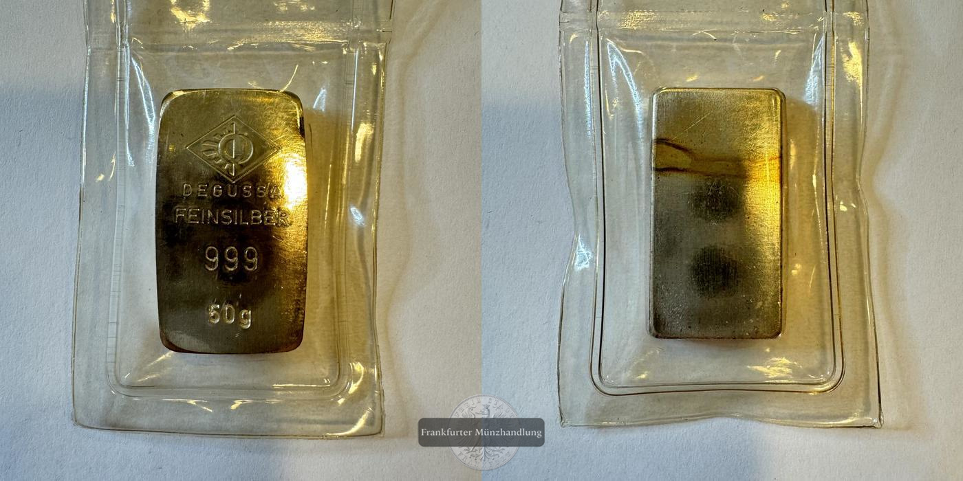  Deutschland Silberbarren 50g Degussa FM-Frankfurt Feinsilber: 50g   