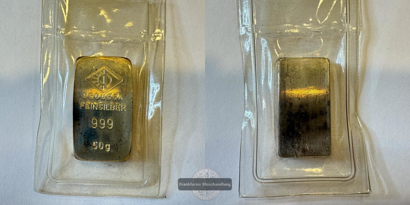  Deutschland Silberbarren 50g Degussa FM-Frankfurt Feinsilber: 50g   