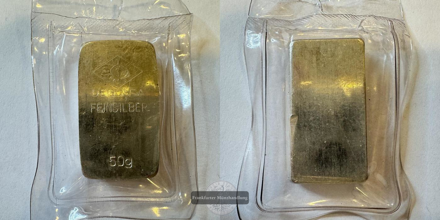  Deutschland Silberbarren 50g Degussa FM-Frankfurt Feinsilber: 50g   