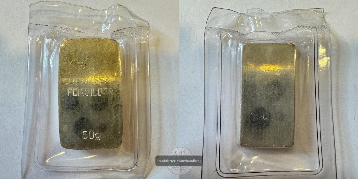  Deutschland Silberbarren 50g Degussa FM-Frankfurt Feinsilber: 50g   