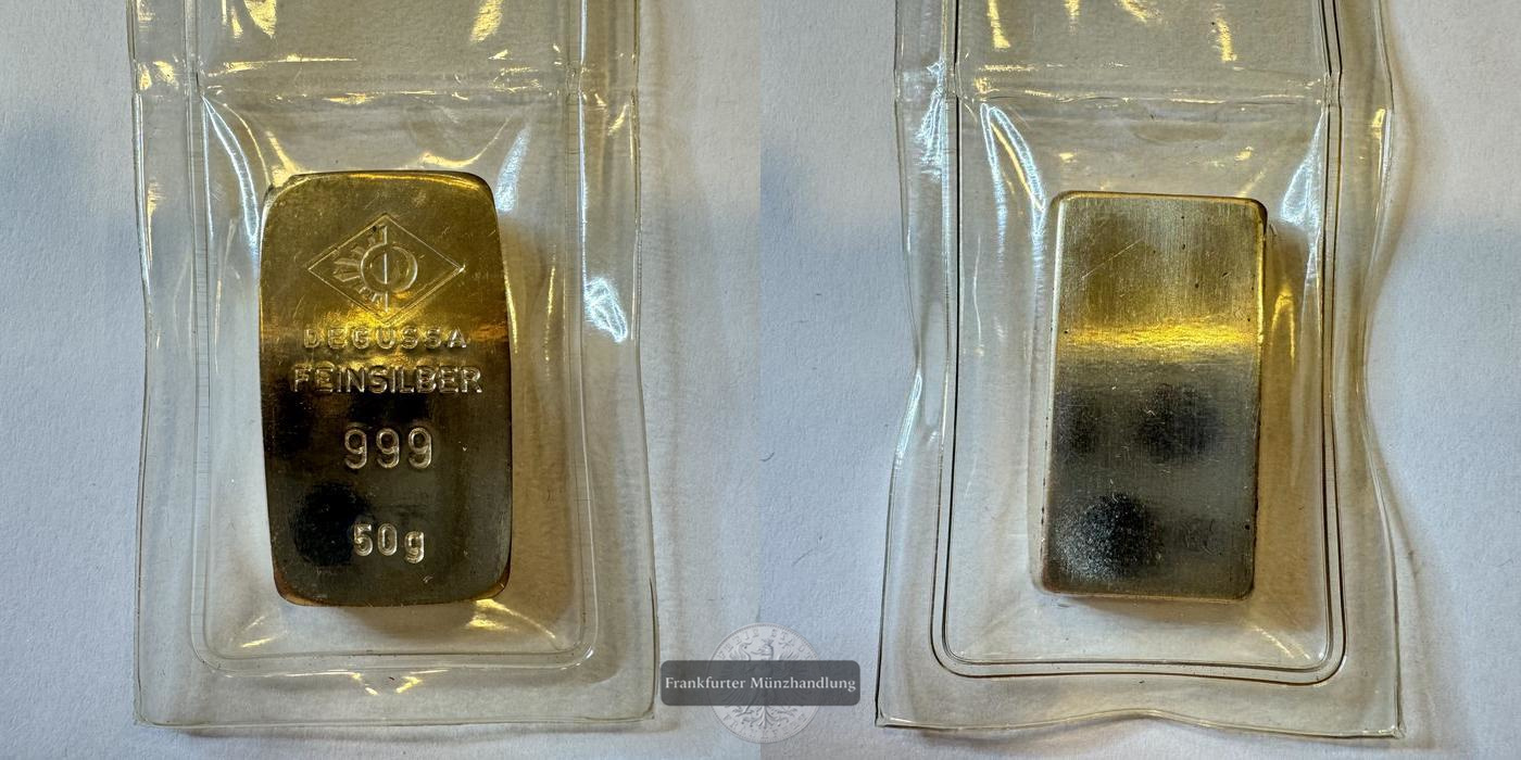  Deutschland Silberbarren 50g Degussa FM-Frankfurt Feinsilber: 50g   