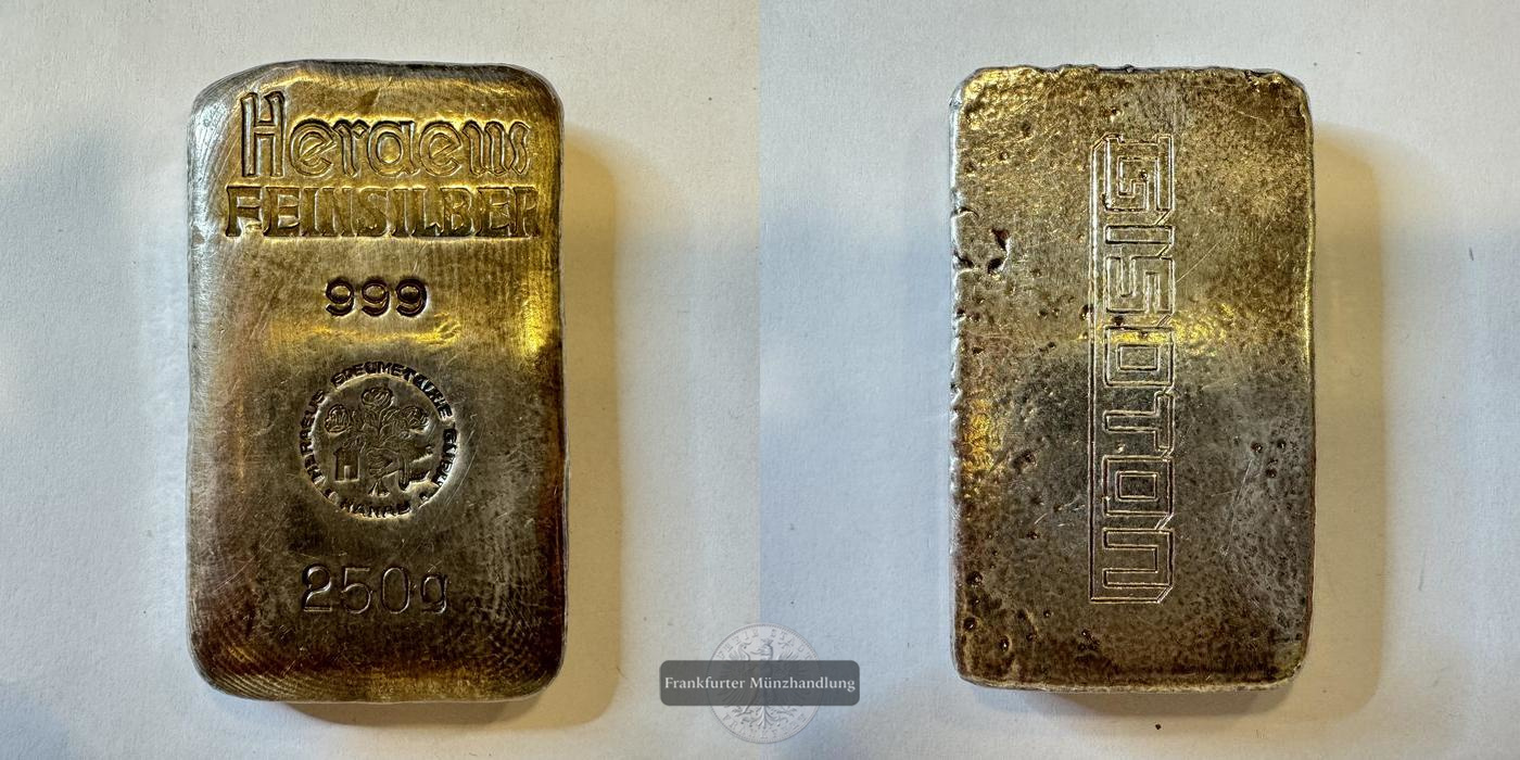  Deutschland 250g Silberbarren Heraeus Edelmetalle Hanau FM-Frankfurt Feinsilber: 250g   
