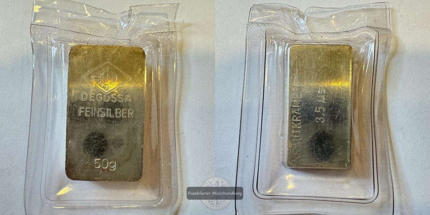 Deutschland Silberbarren 50g Degussa FM-Frankfurt Feinsilber: 50g   
