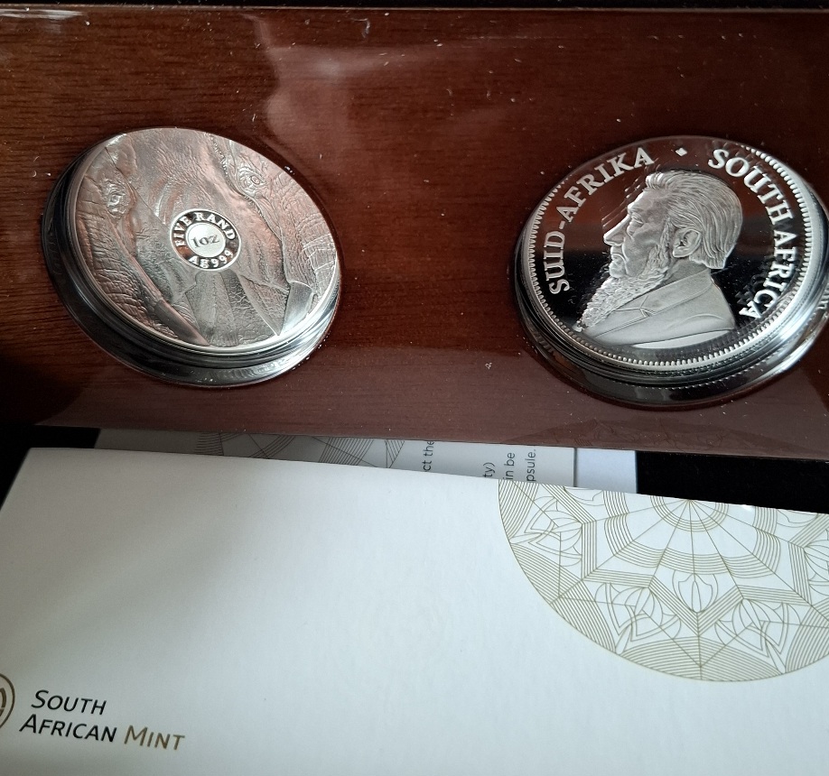  Südafrika Big Five Serie II 2 x 1 oz Silber 2021 Elefant + Krügerrand, Auflage 1.000 Sets   