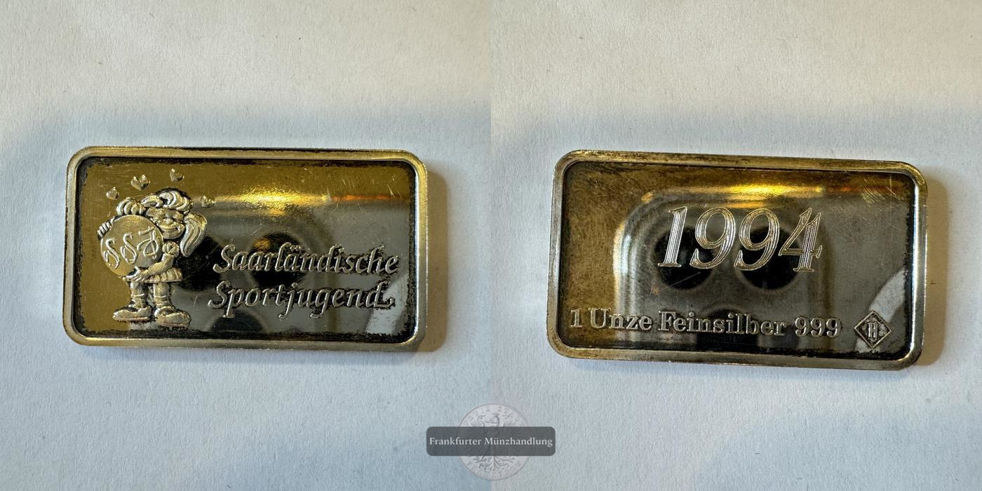  Deutschland Saarländische Sportjugend 1994 1 Unze FM-Frankfurt Feinsilber: 31,1g   