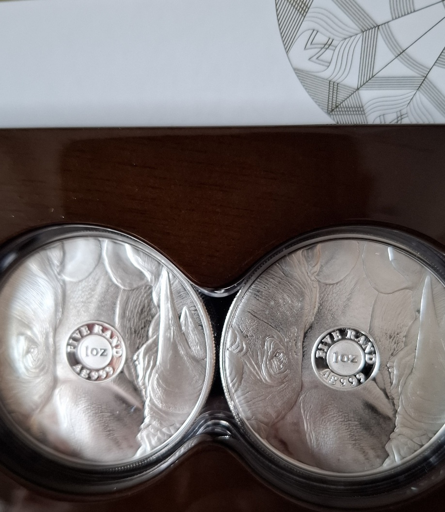  Südafrika Big Five Serie I 2020 Nashorn 2 x 1 oz Silber im Doppelkapselset; Auflage 1.000 Sets   