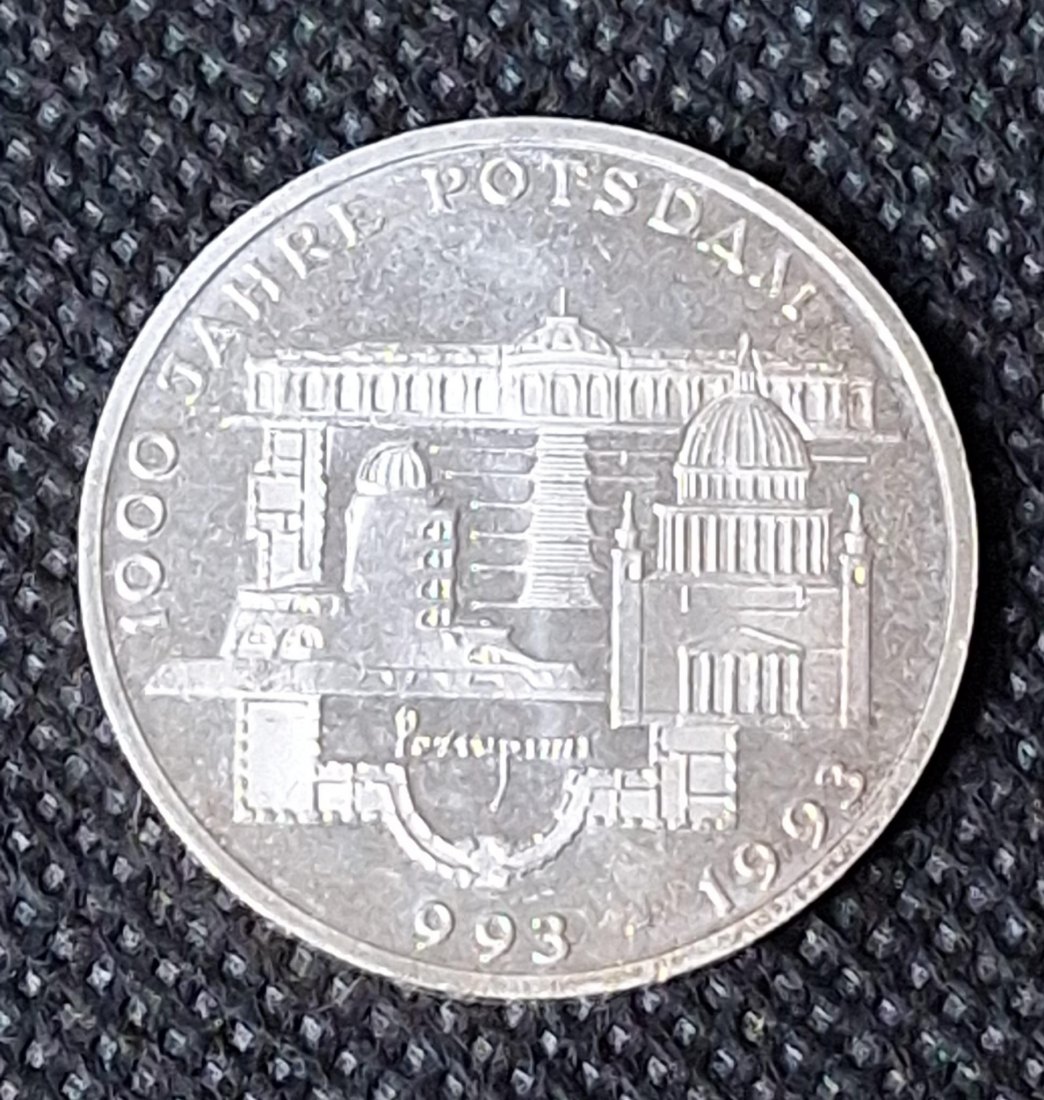  Silbermünze BRD: 10 DM 1993 F, 1000 Jahre Potsdam, Feingewicht 9,69 Gramm   