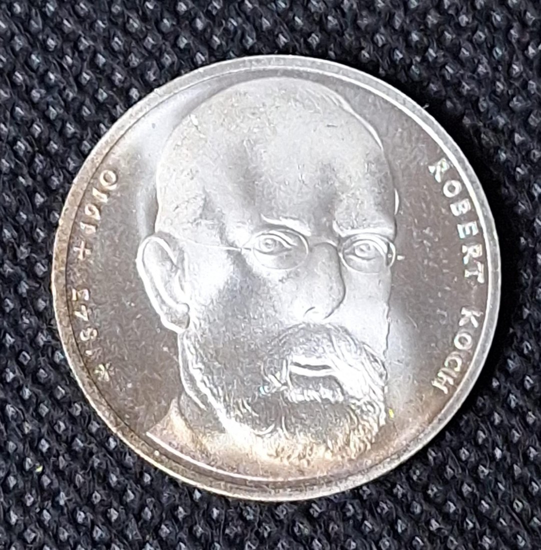  Silbermünze BRD: 10 DM 1993 J, Robert Koch, Feingewicht 9,69 Gramm   