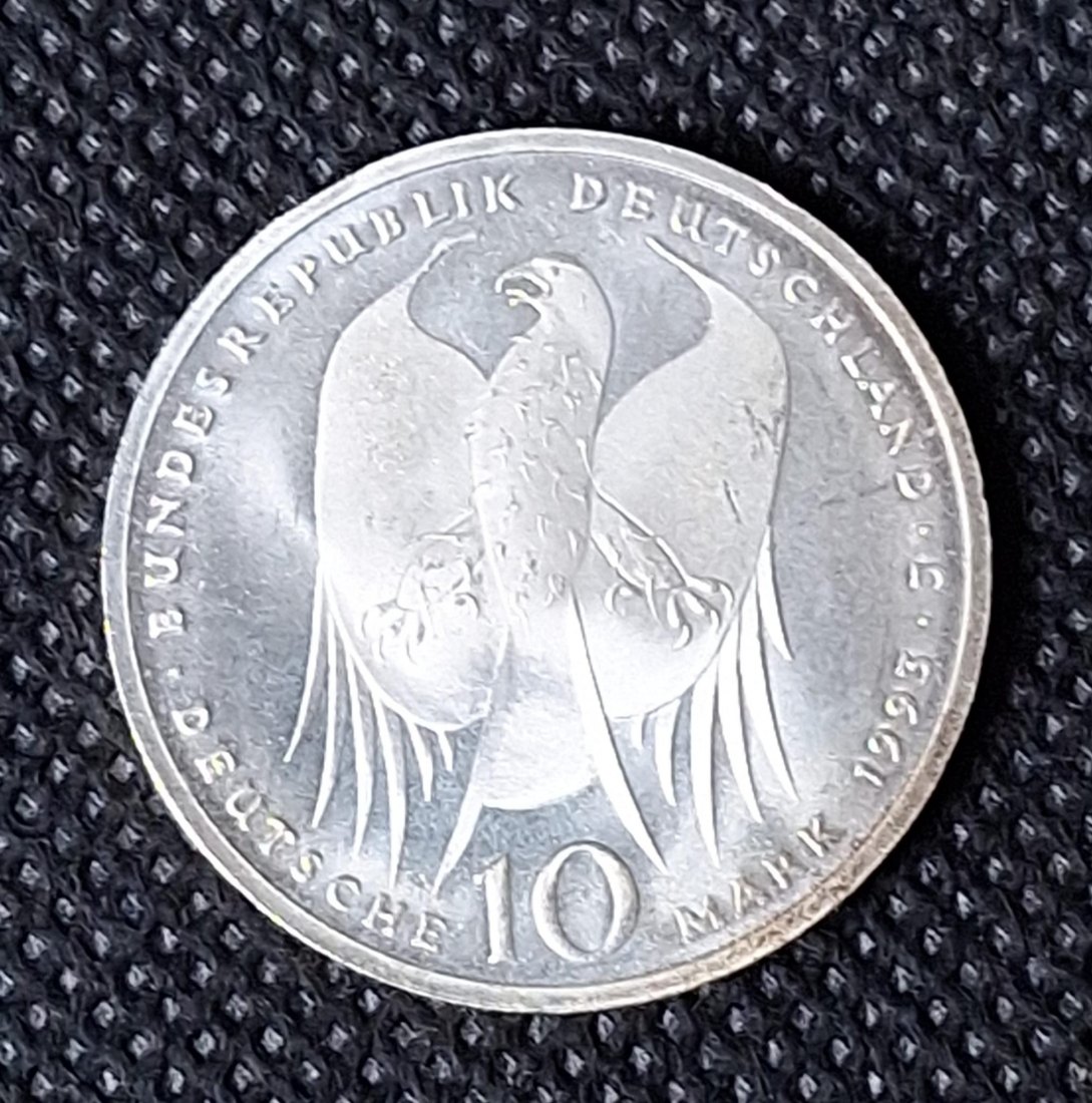  Silbermünze BRD: 10 DM 1993 J, Robert Koch, Feingewicht 9,69 Gramm   