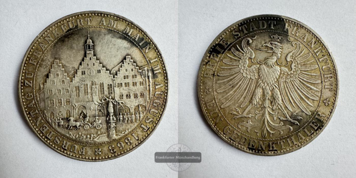  Freie Reichsstadt Frankfurt am Main - 1 Taler (Memorial Thaler) 1863 FM-Frankfurt Feinsilber: 16,67g   