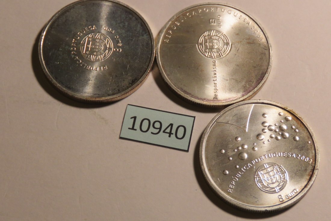  10940 Portugal - 3 x 8 Euro  - 63 g SILBER 0.500   