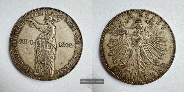  Freie Reichsstadt Frankfurt am Main - 1 Taler Schützenfest 1862 FM-Frankfurt Feinsilber: 16,67g   