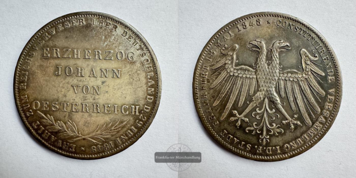  Freie Reichsstadt Frankfurt - 2 Gulden Erzherzog Johann 1848 FM-Frankfurt Feinsilber: 19,1g   