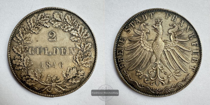  Freie Reichsstadt Frankfurt - 2 Gulden 1846 FM-Frankfurt Feinsilber: 19,1g   