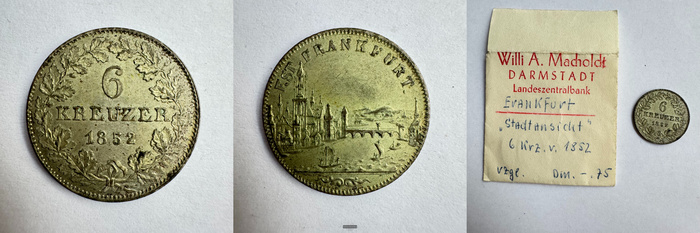  Freie Reichsstadt Frankfurt - 6 Kreuzer 1852 Stadtansicht FM-Frankfurt KM#350 Feinsilber: 0,866g   