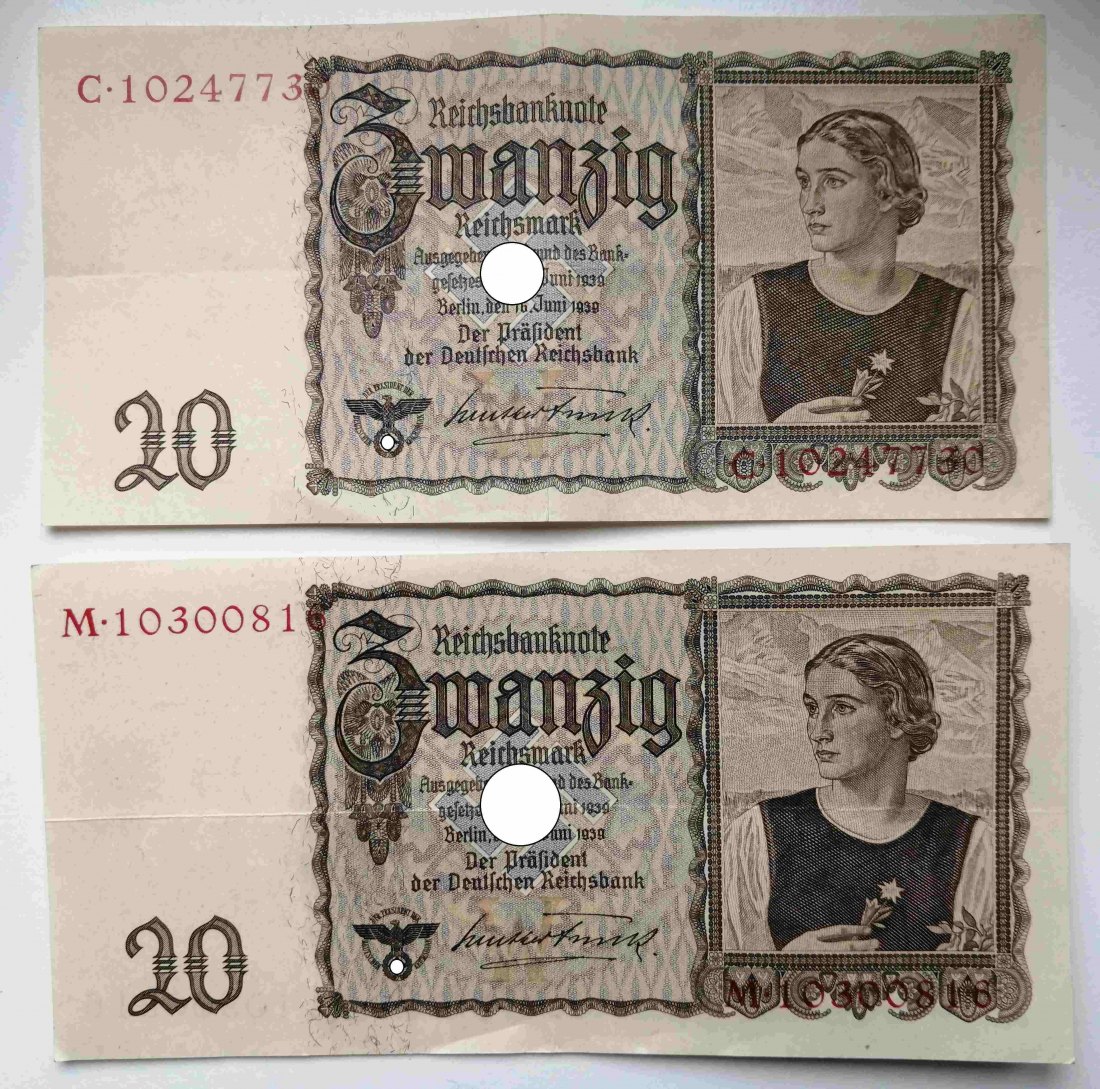  Dt. Reich 2x 20 Reichsmark 1939 -Junge Östreicherin   