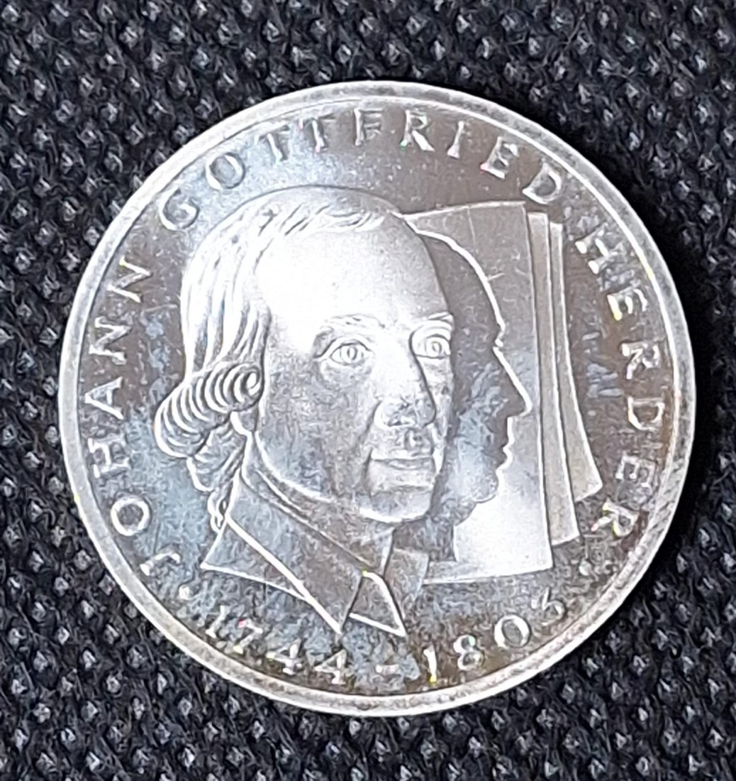  Silbermünze BRD: 10 DM 1994 G, Johann Gottfried Herder, Feingewicht 9,69 Gramm   