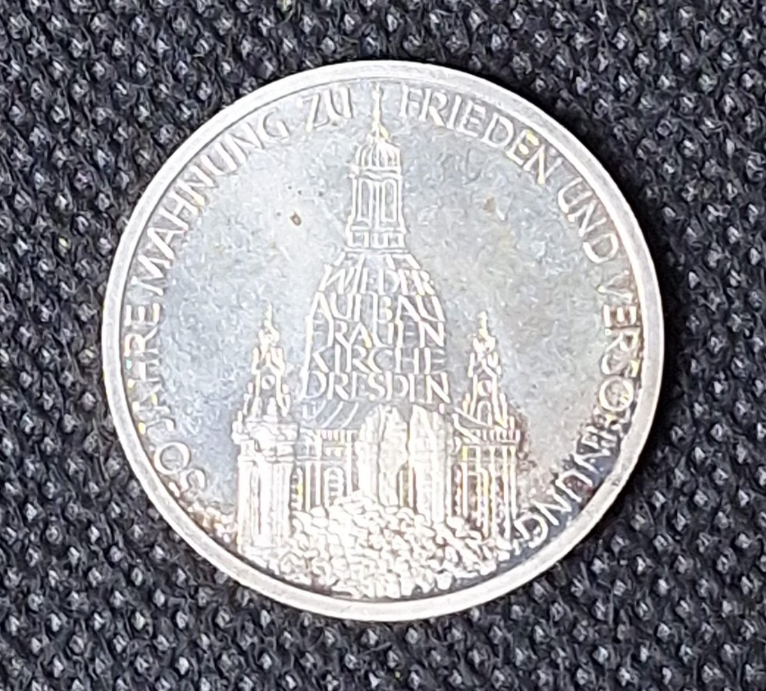  Silbermünze BRD: 10 DM 1995 J, Frauenkirche Dresden, Feingewicht 9,69 Gramm   